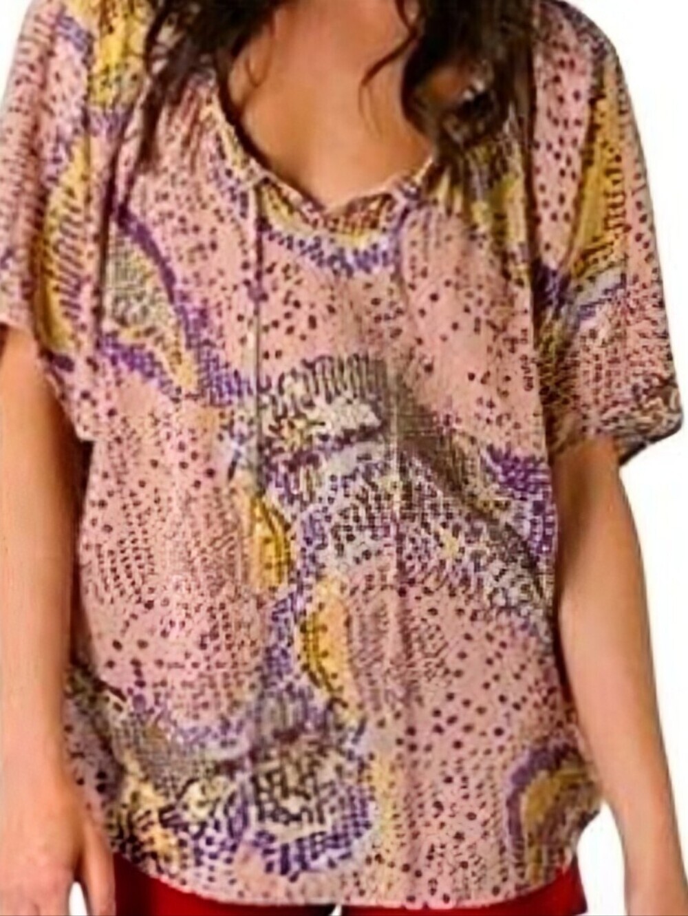 Parker 100% Silk Pink Blouse with Purple & Gold Accents Sz M